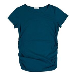 Bearsland Maternity T-Shirt M Teal Blue Ruched Side Short Sleeve Casual Pregnant